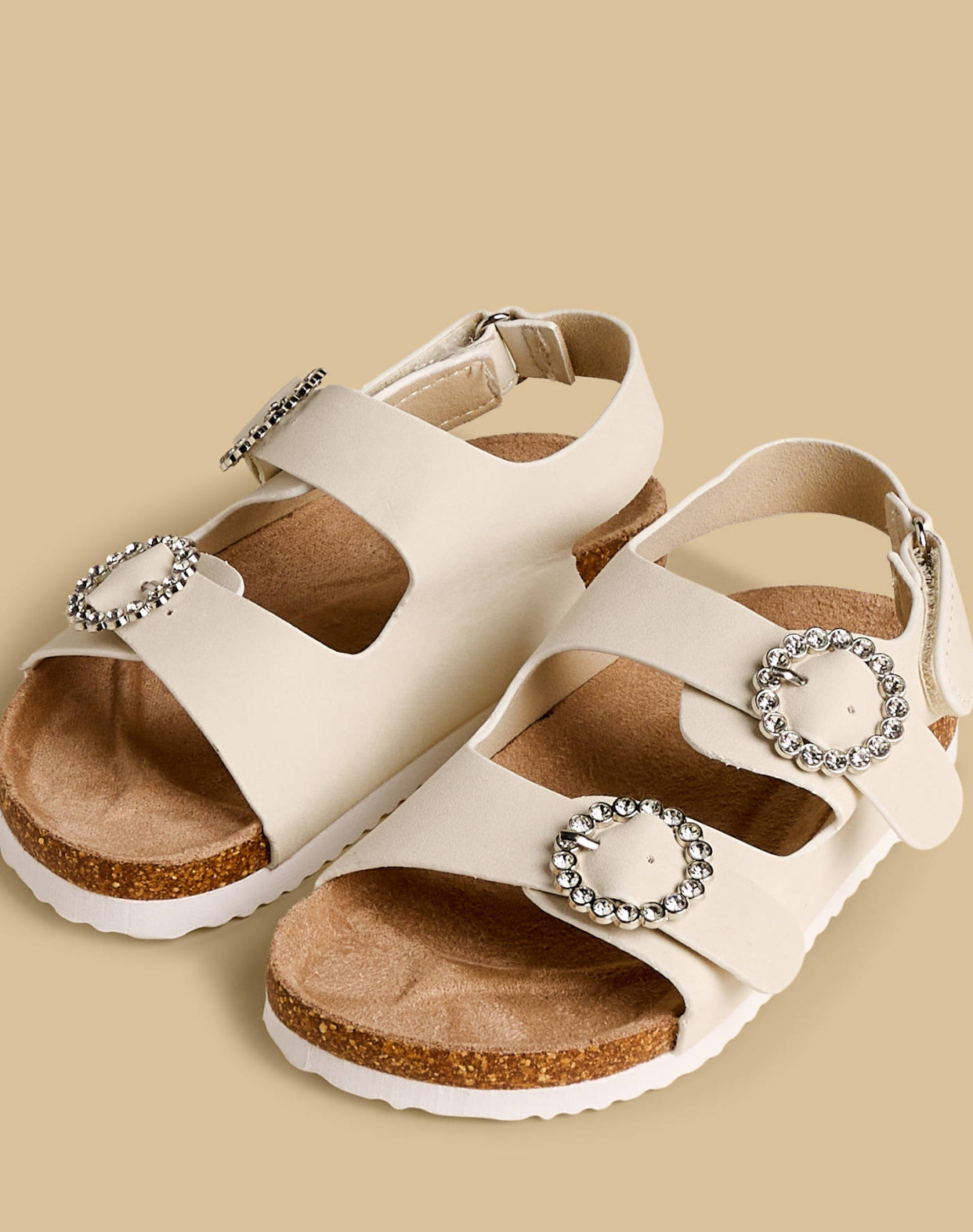 Embellished Buckle Sandals with Hook and Loop Closure