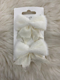 2pcs white Fuzzy Bow Hair Clips