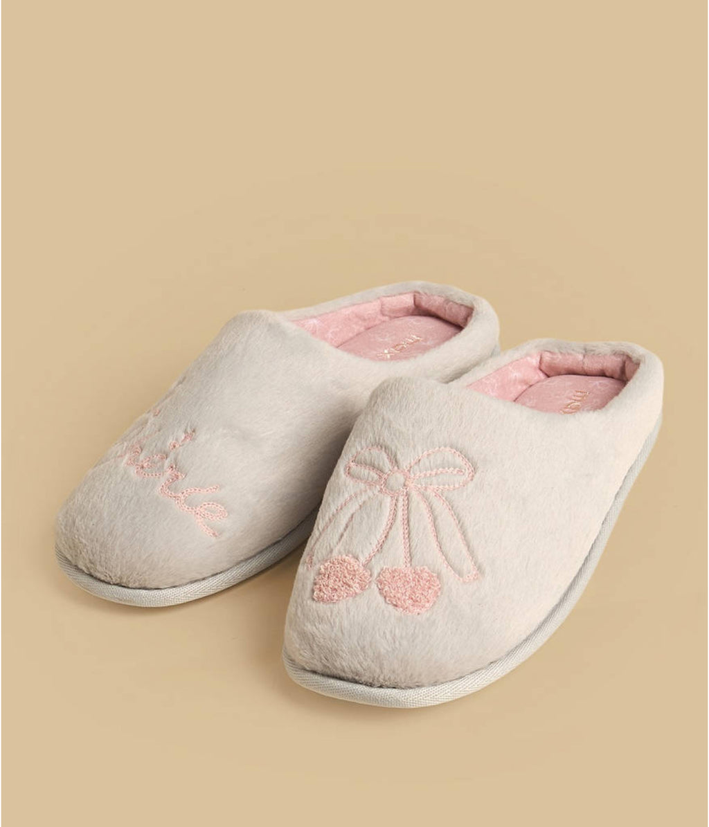 Bow Embroidered Bedroom Mules