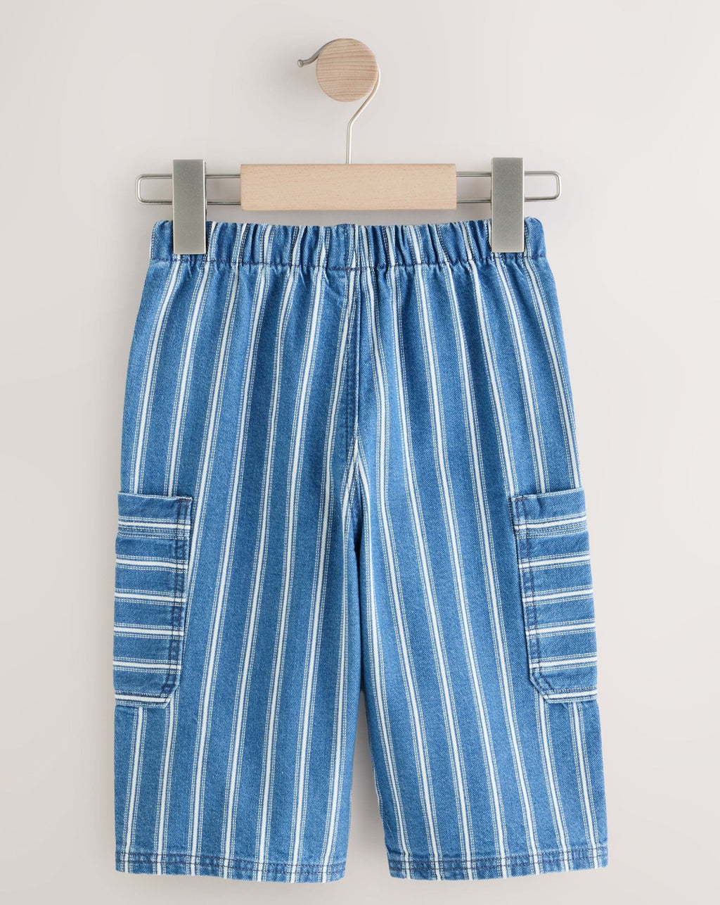 Mid Blue Stripe Wide Leg Pull On Cargo
100% Cotton Jeans