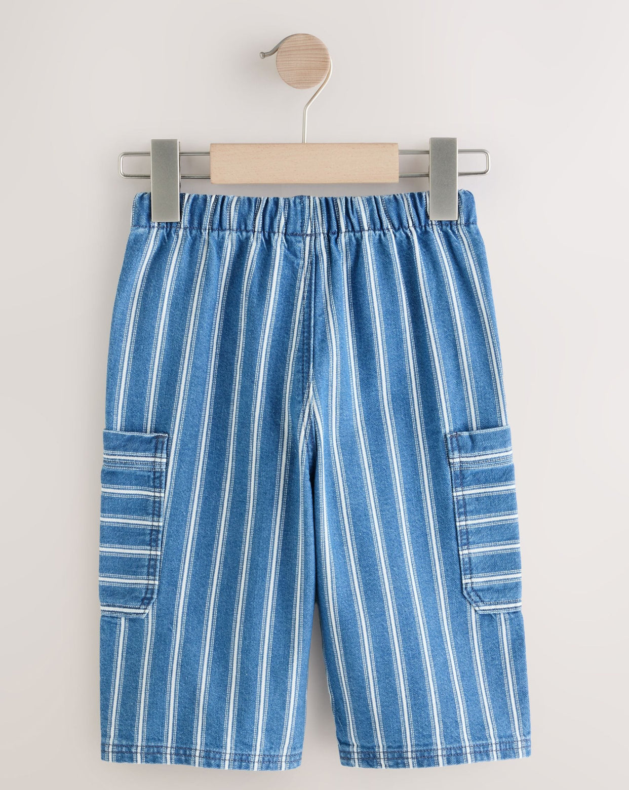 Mid Blue Stripe Wide Leg Pull On Cargo
100% Cotton Jeans
