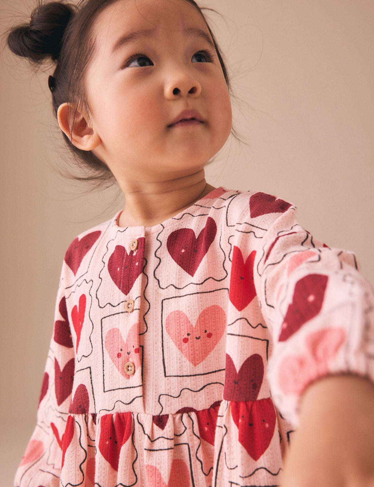 Pink hearts long sleeve jersey dress (immediate)