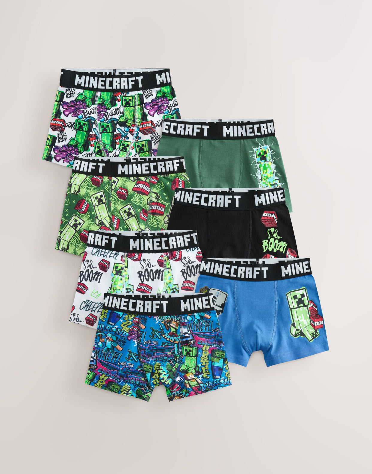 Green/Black Minecraft Trunks 7 Pack