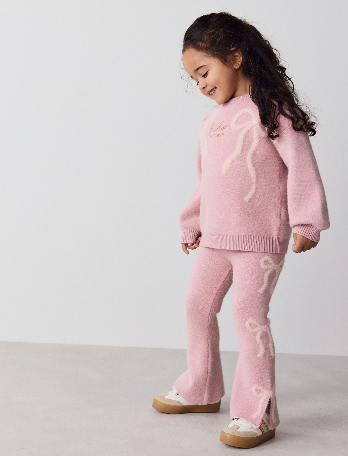 Baker by Ted Baker Pink 2 Piece Bow Knitted Sweat Top and Joggers Set
