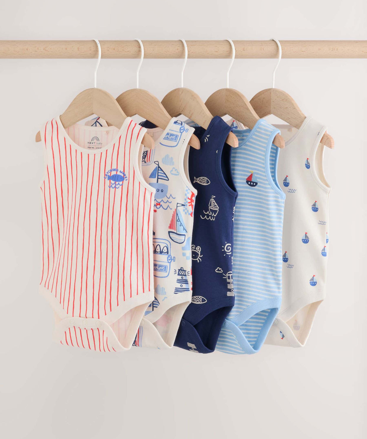 Navy/Red Stripe Baby Bodysuits
5 Pack