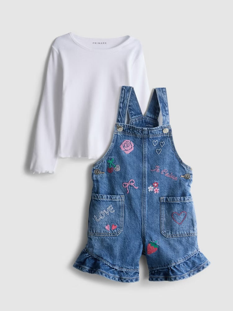 Long Sleeve T-Shirt and Denim Playsuit Set
