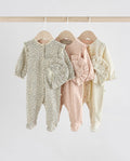 Pink 3 Pack Baby Sleepsuits with Matching Turbans