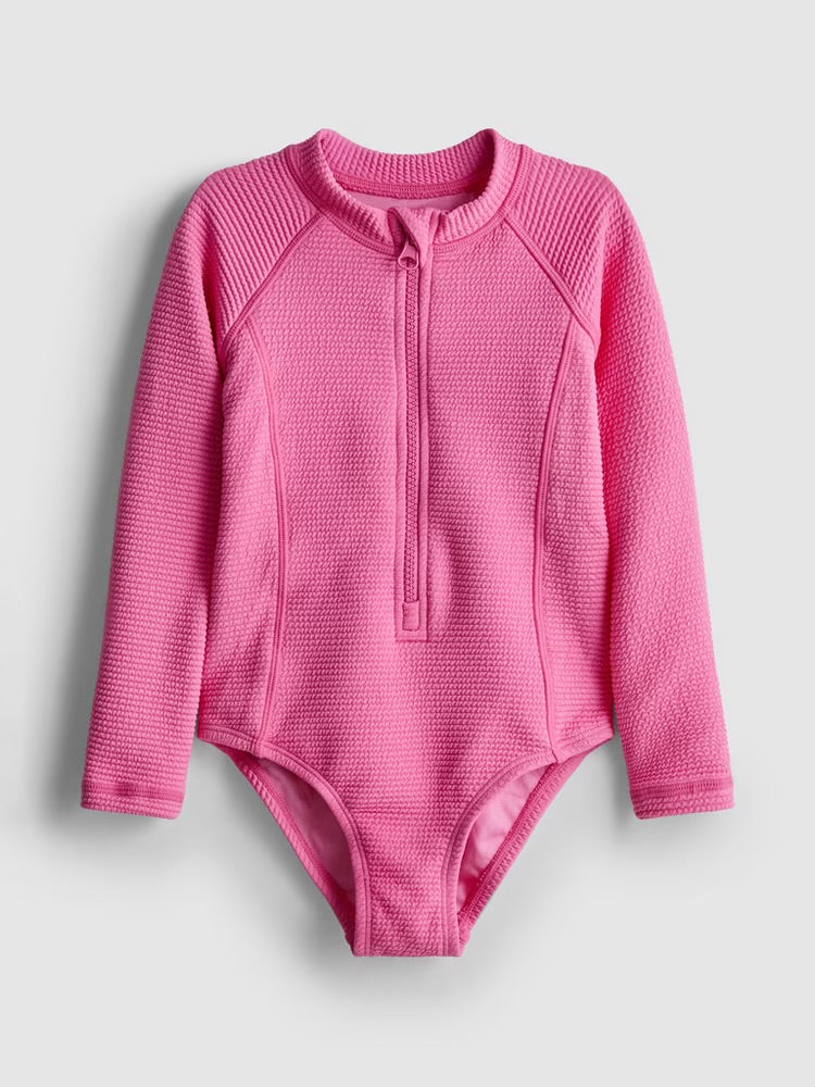 Textured Long Sleeve Swimsuit