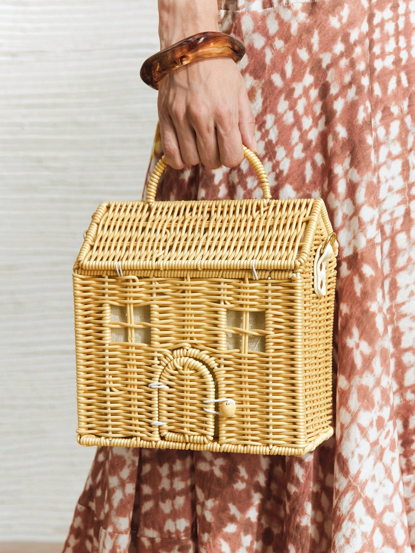 Woman Handwoven Small House Rattan Summer Beach Bag
