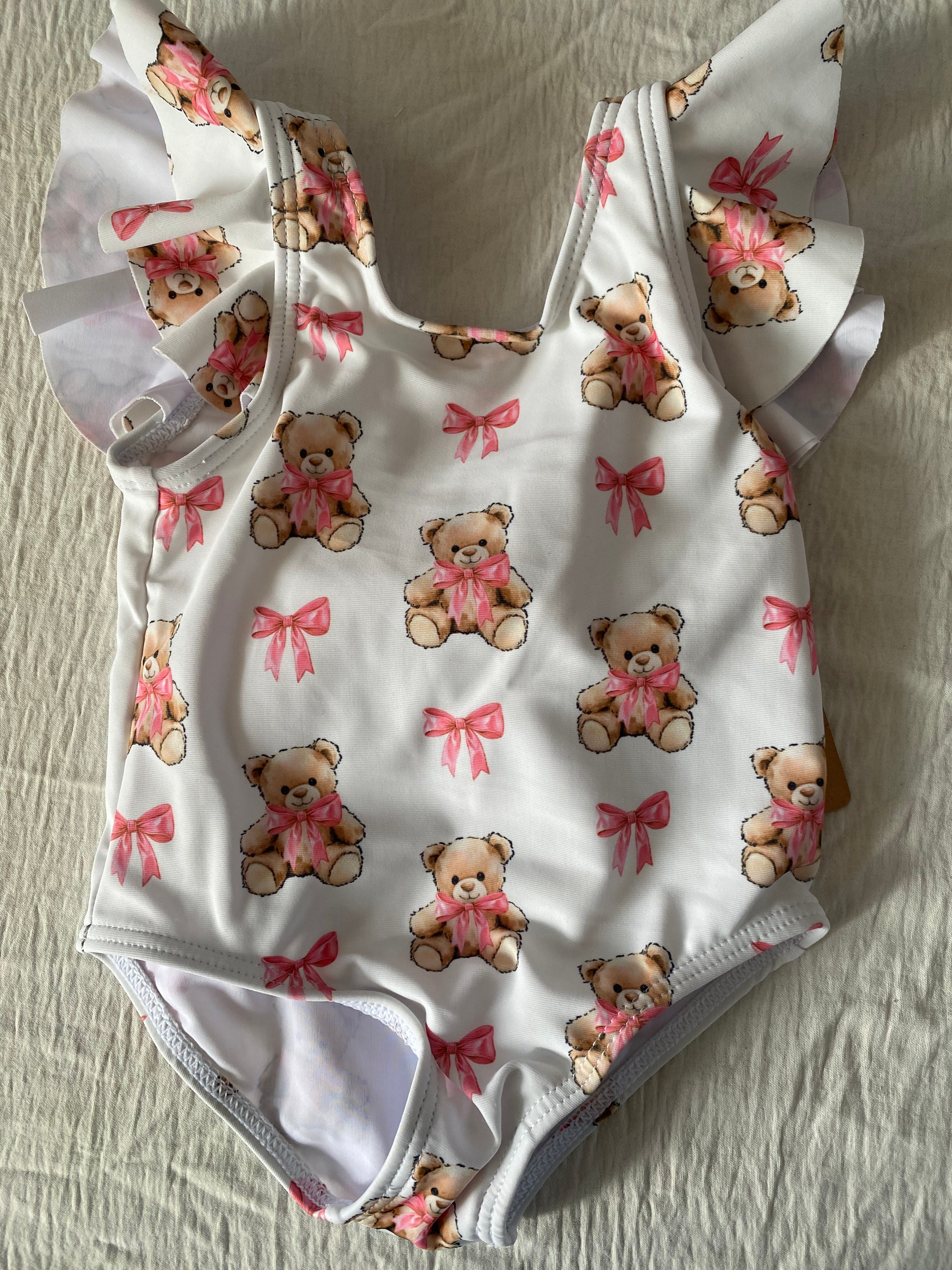 Baby Girls Bow & Bear Pattern Swimwear