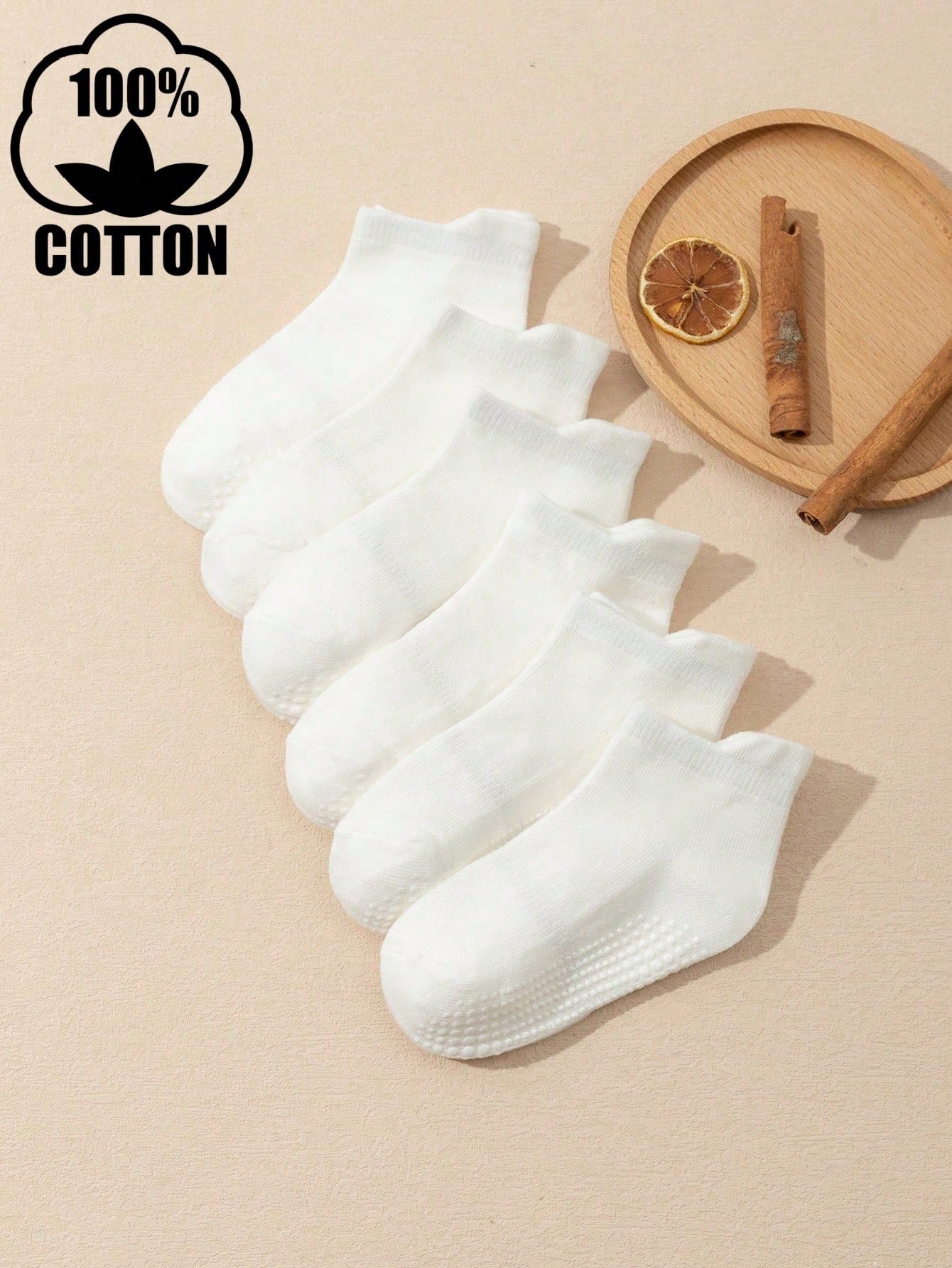 6 Pairs Set Anti Slip Cotton White Socks