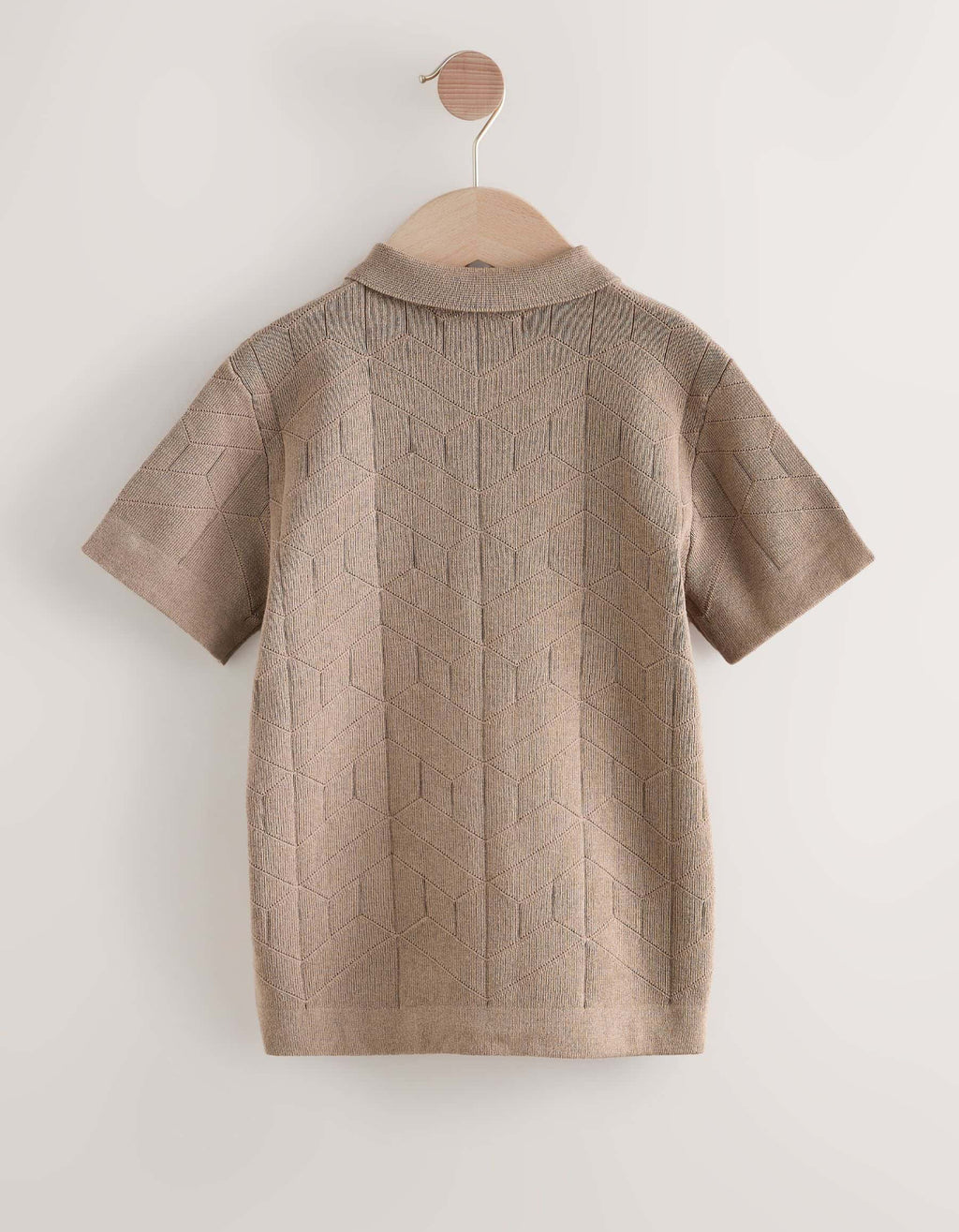 Taupe Brown Knitted Zip Neck Polo Shirt