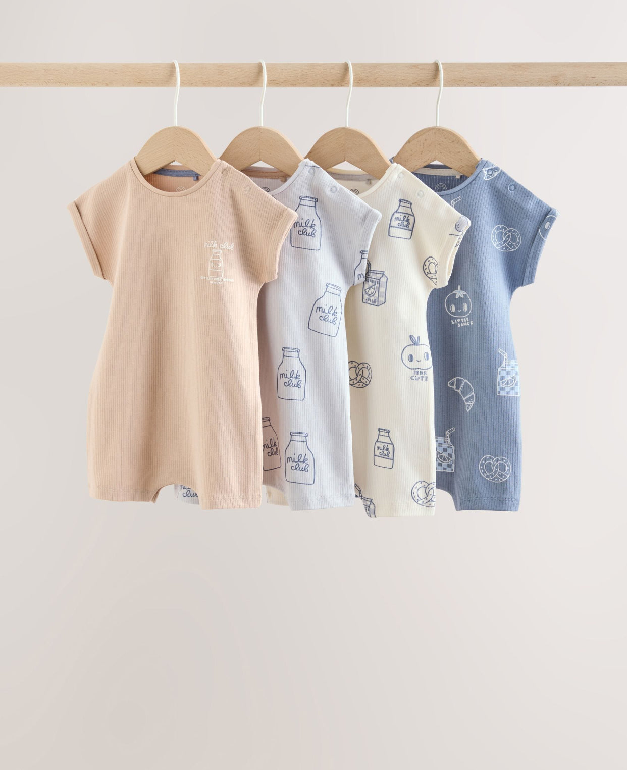Blue/Neutral Milk Club Jersey Baby
Rompers 4 Pack