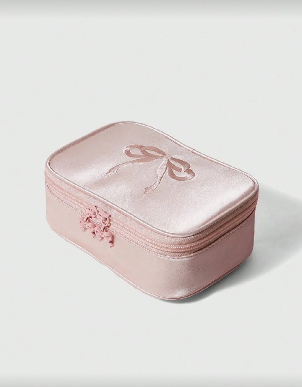 Satin Fabric Embroidered Bow Makeup Bag (immediate)