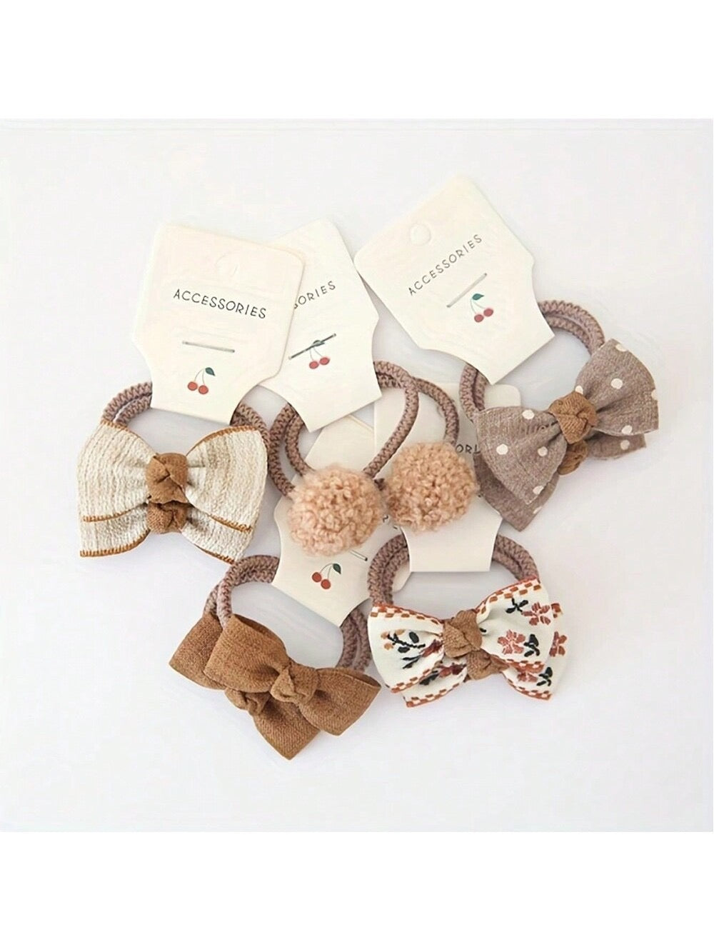 Khaki bowknot elastic hair tie set