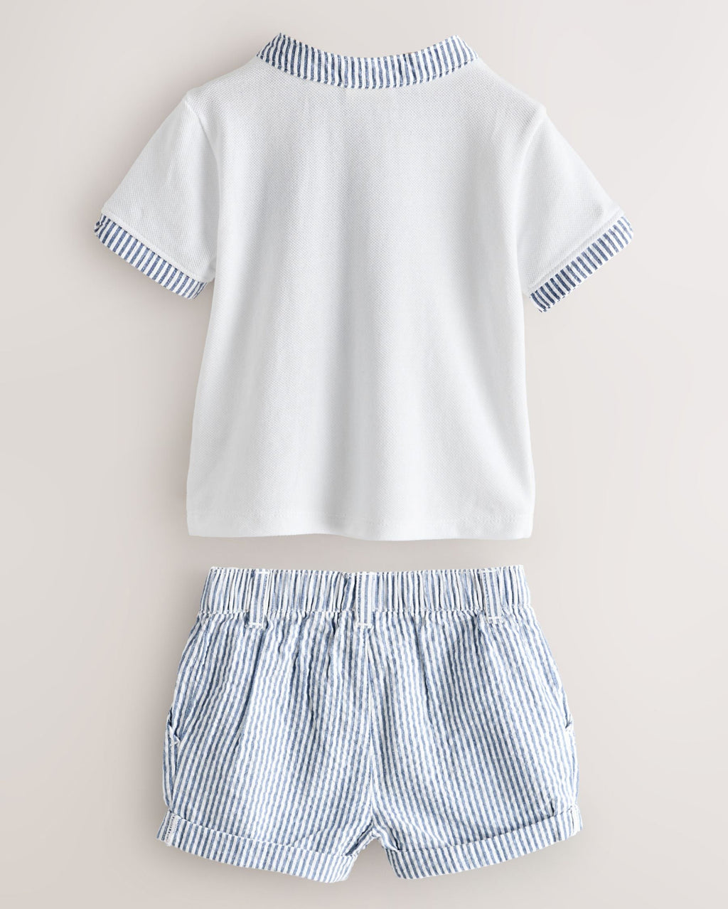 Baker by Ted Baker Grandad Collar White/Blue Shirt and Stripe Shorts Set
