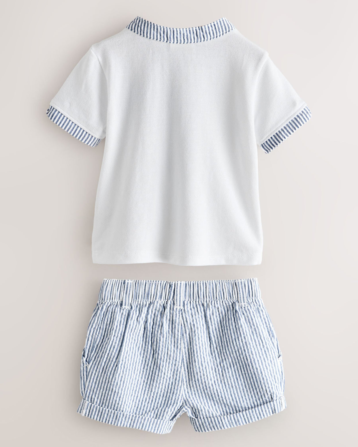 Baker by Ted Baker Grandad Collar White/Blue Shirt and Stripe Shorts Set