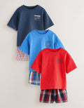 Red/Blue Check Woven Short Pyjamas 3 
Pack