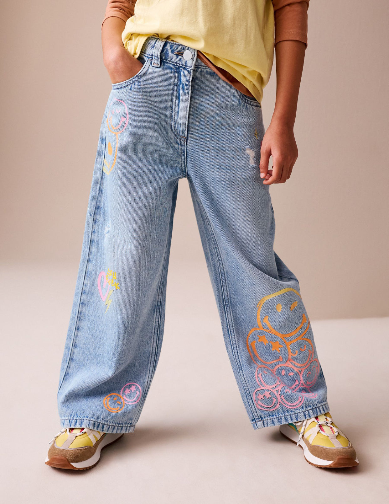 Mid Blue Smiley World® Print Wide Leg
Jeans