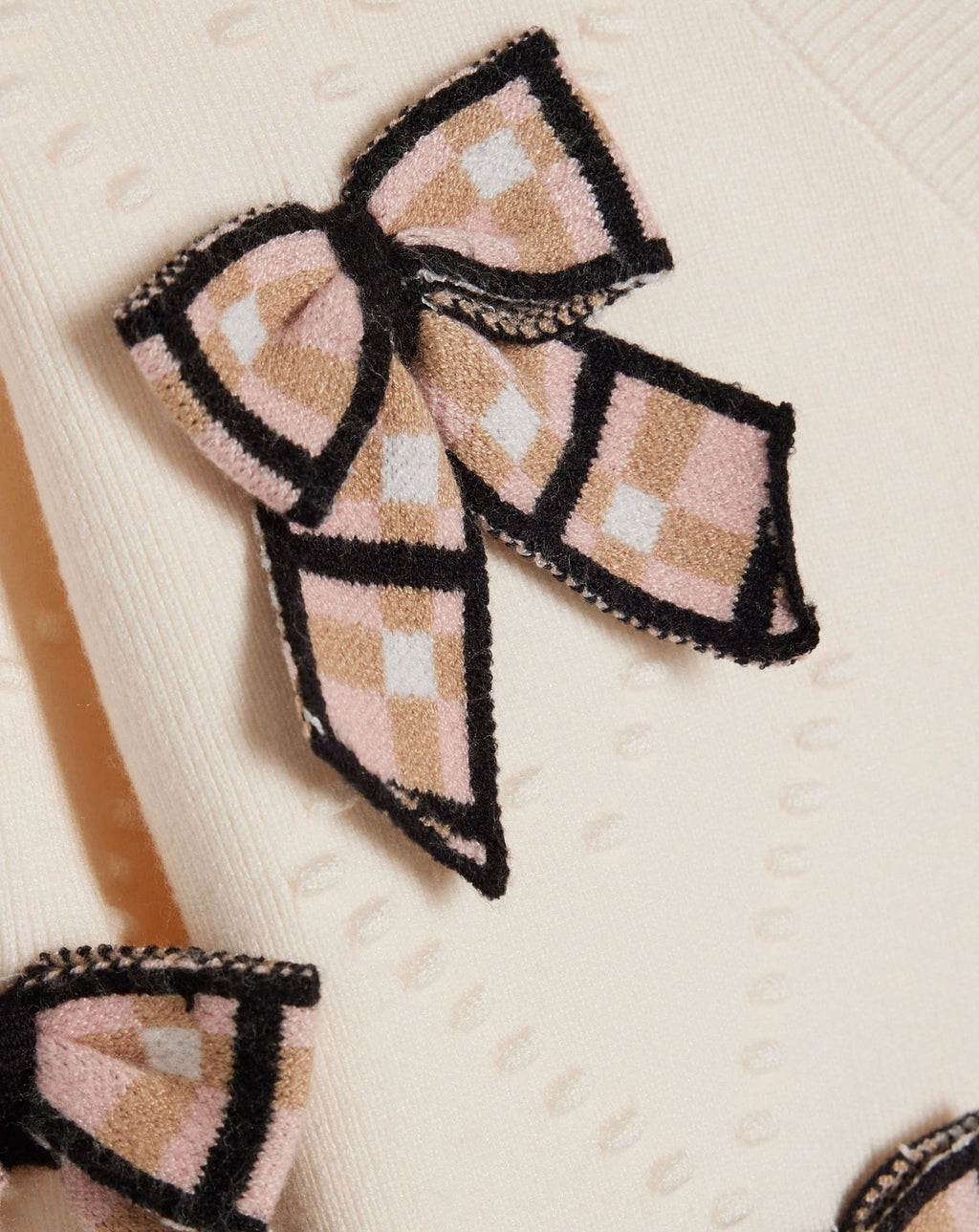 River Island Cream 3D Check Bow Cardigan