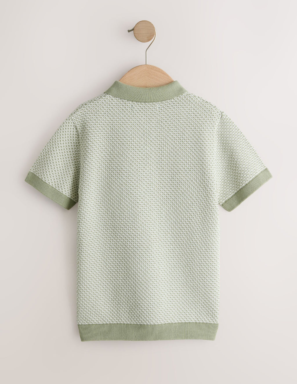 Green Textured Popper Neck Knitted Polo Shirt