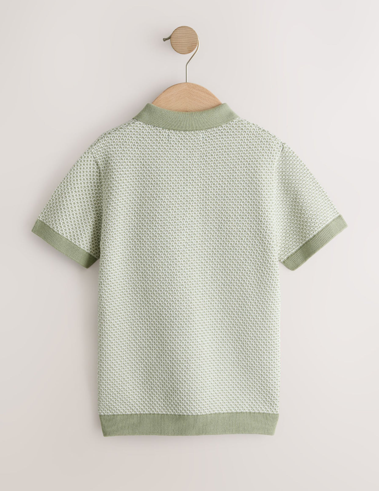 Green Textured Popper Neck Knitted Polo Shirt