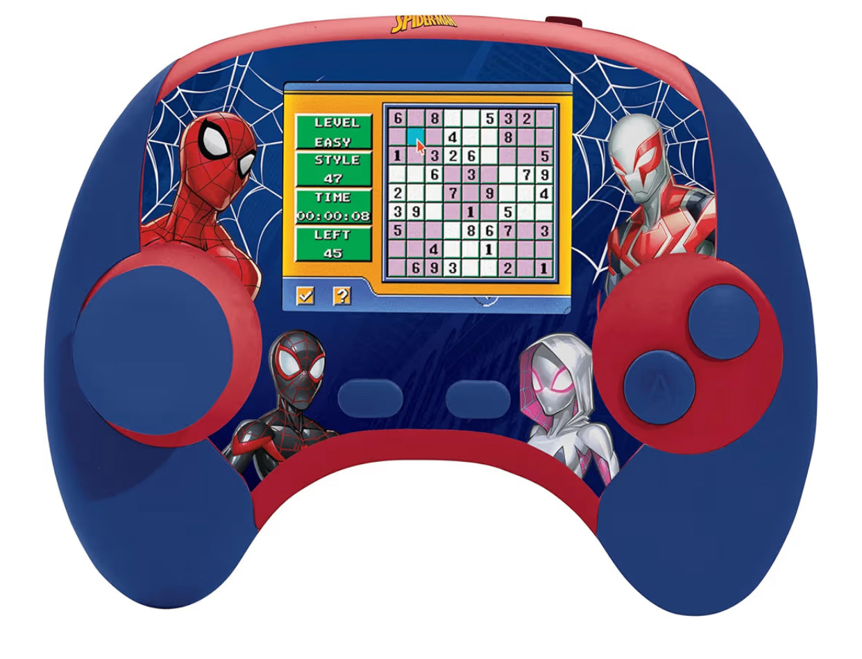LEXIBOOK, Spider-Man, Power Console®, Bilingual educational game console with 100 activities, English/French