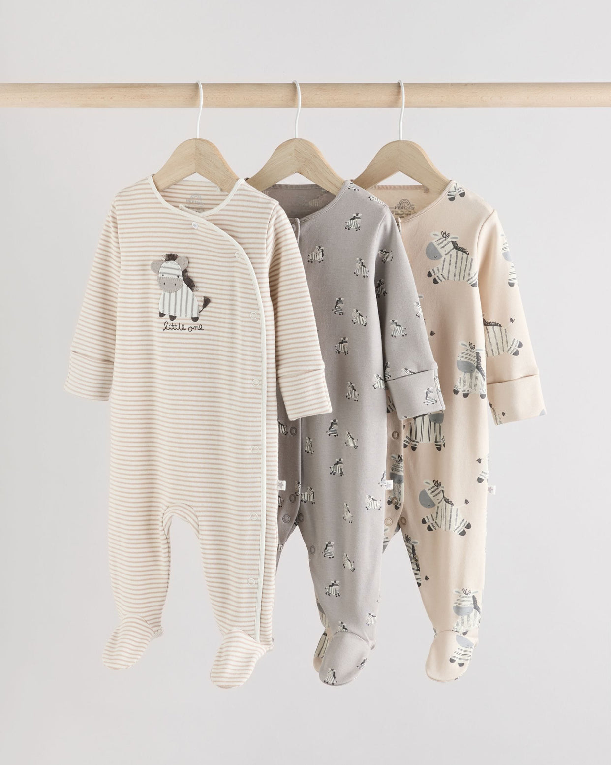Grey 3 Pack Zebra 100% Cotton Baby