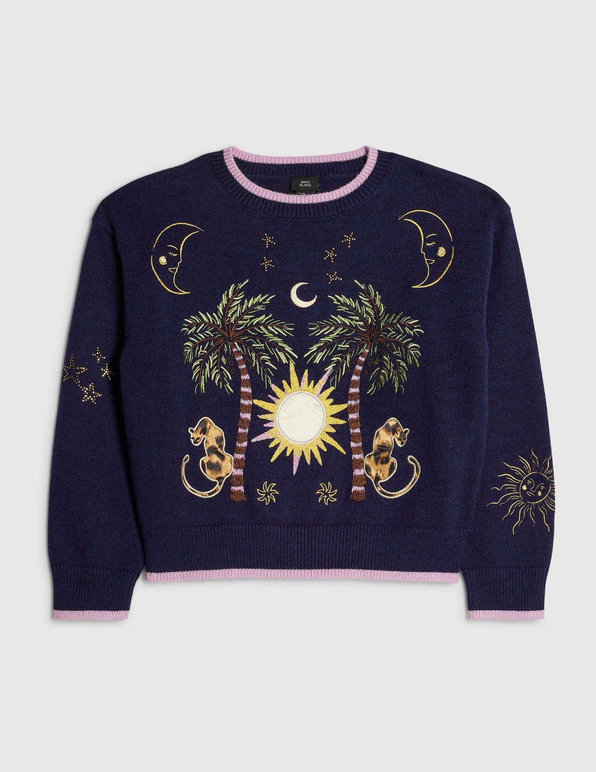River Island Blue Palm Tree Jumper
