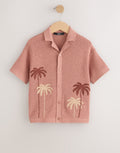 Dusky Pink Palm Embroidered Knitted Polo Shirt