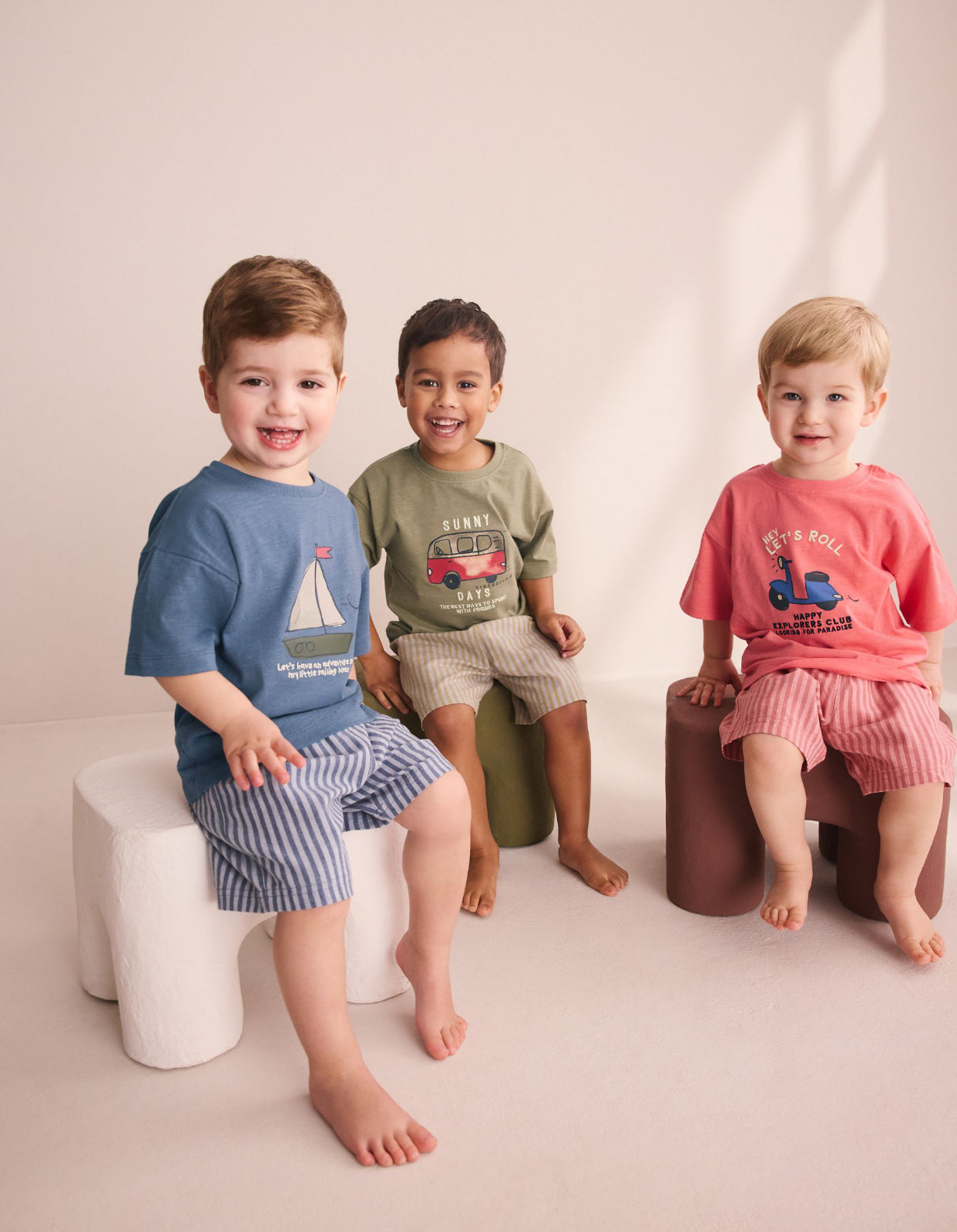 Blue/Green/Coral Transport Short Pyjamas 3 Pack
