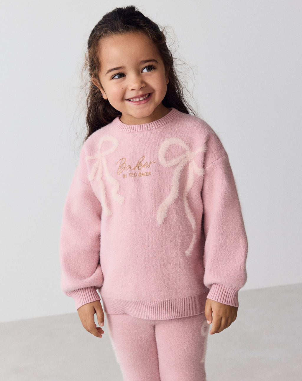 Baker by Ted Baker Pink 2 Piece Bow Knitted Sweat Top and Joggers Set