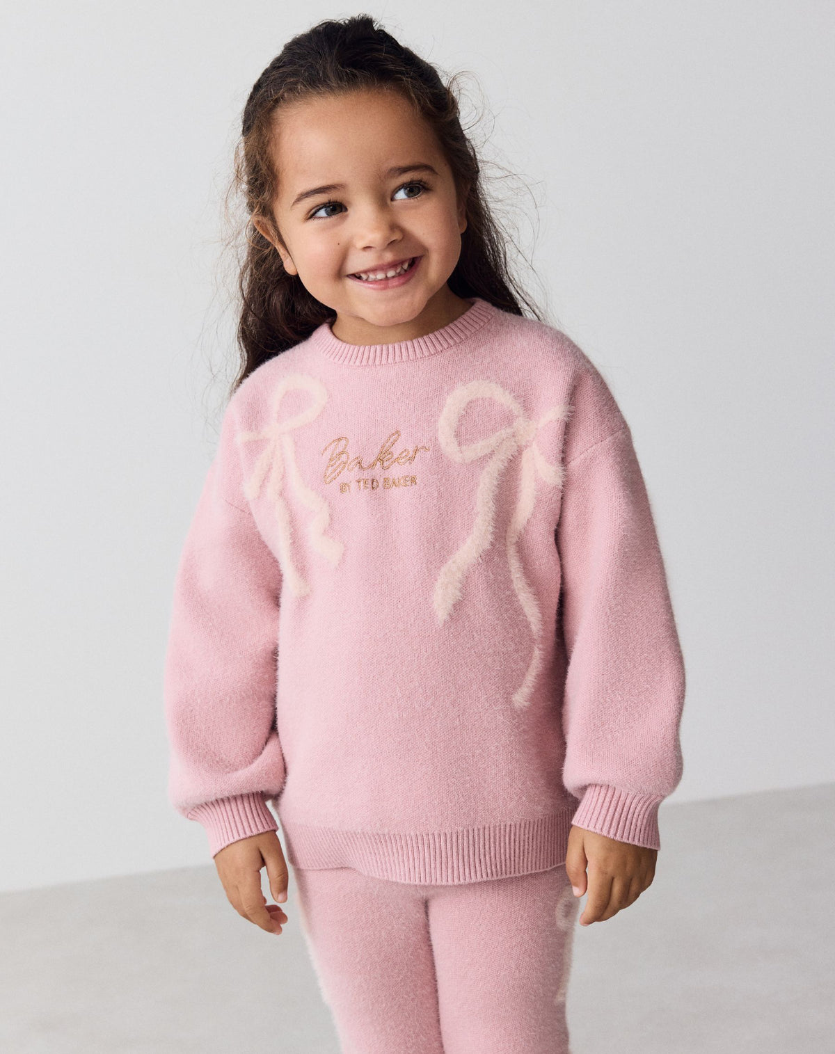 Baker by Ted Baker Pink 2 Piece Bow Knitted Sweat Top and Joggers Set
