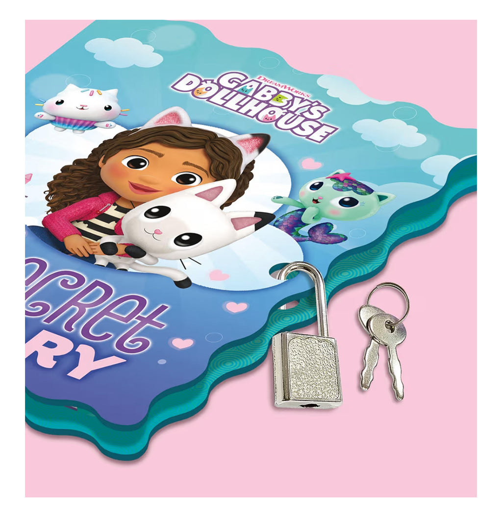 GABBY'S DOLLHOUSE My Secret Diary - Diary with Padlock and Keys Scented Felt Pens, Stickers & Gems Included