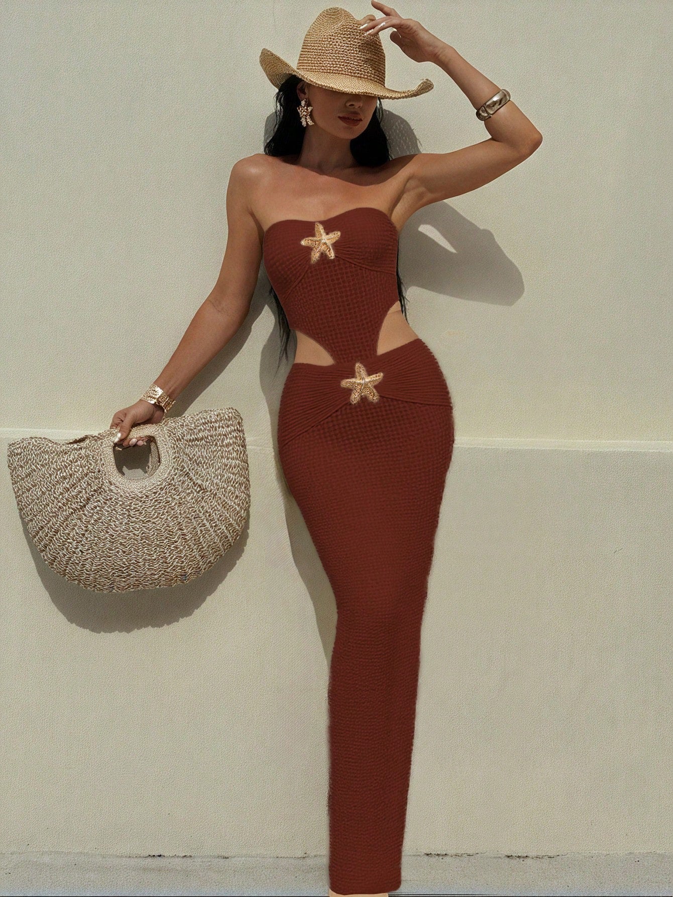 Bonvoyette Women's Summer Starfish Decor Button Swimsuit Cover Up Dress
