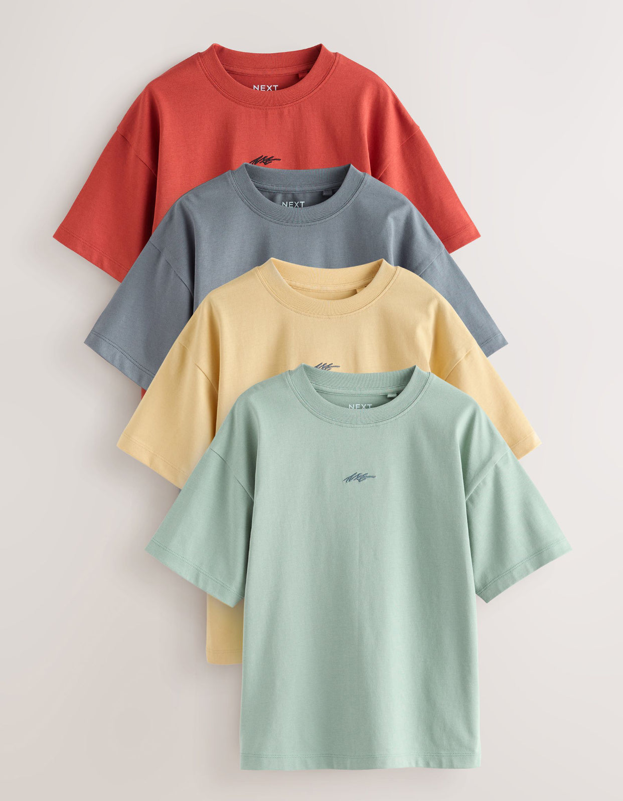 Grey/Yellow/Mineral/Red Short Sleeve Logo Chest Graphic T-Shirts 4 Pack