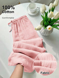 [100% Cotton] Women's Printed Drawstring Wide Leg Loose Pants
