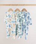 Blue Safari Two Way Zip Baby Sleepsuits 3 Pack