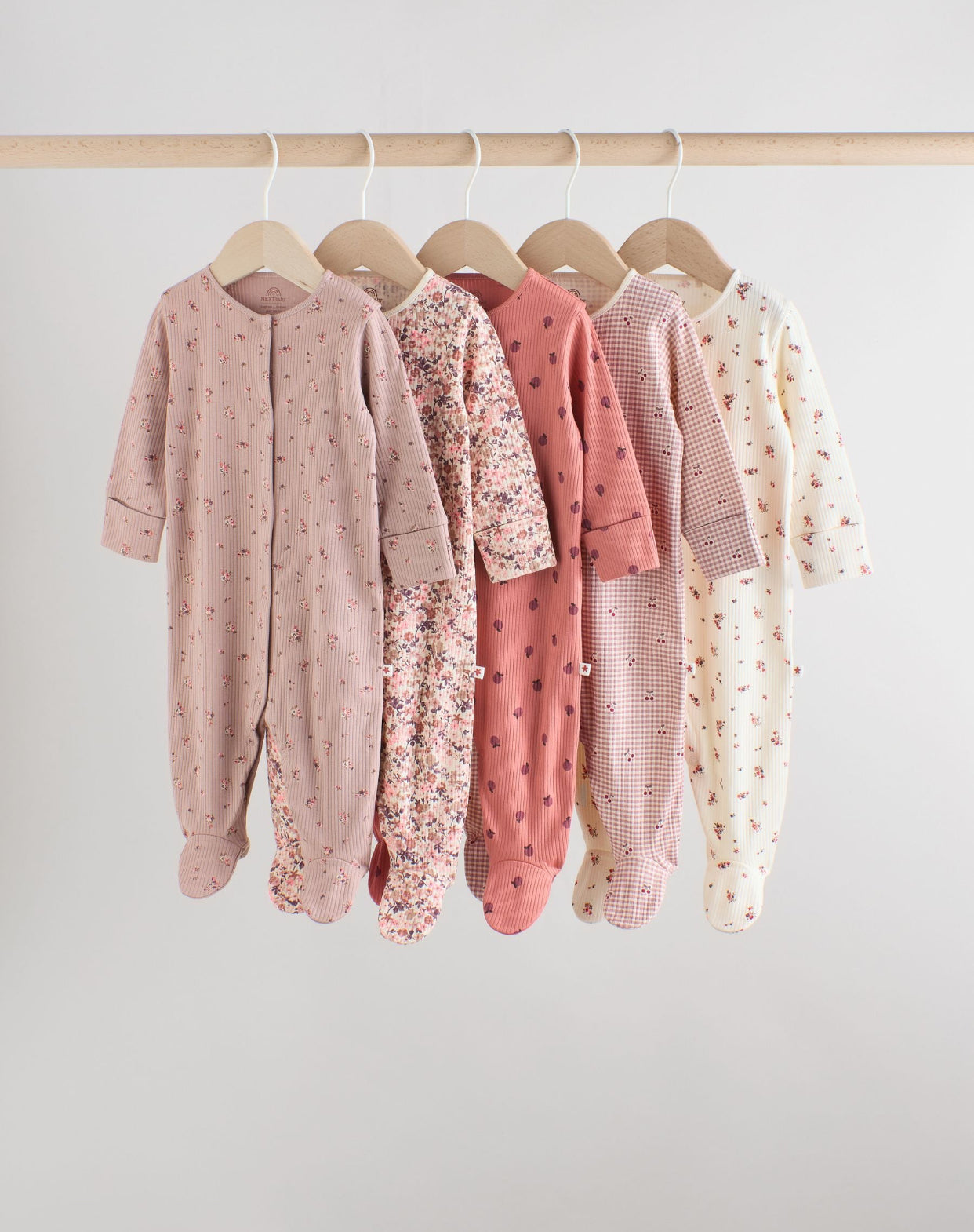 Pink/Rust Ditsy Floral 5 Pack Baby Sleepsuits