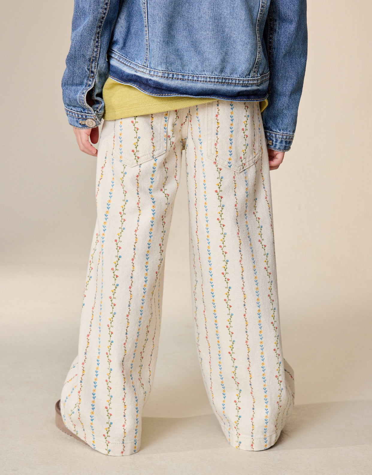 Ecru Floral Printed Jeans