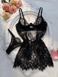 2pcs Lace Underwire Sheer Sexy Casual Nightgown Set