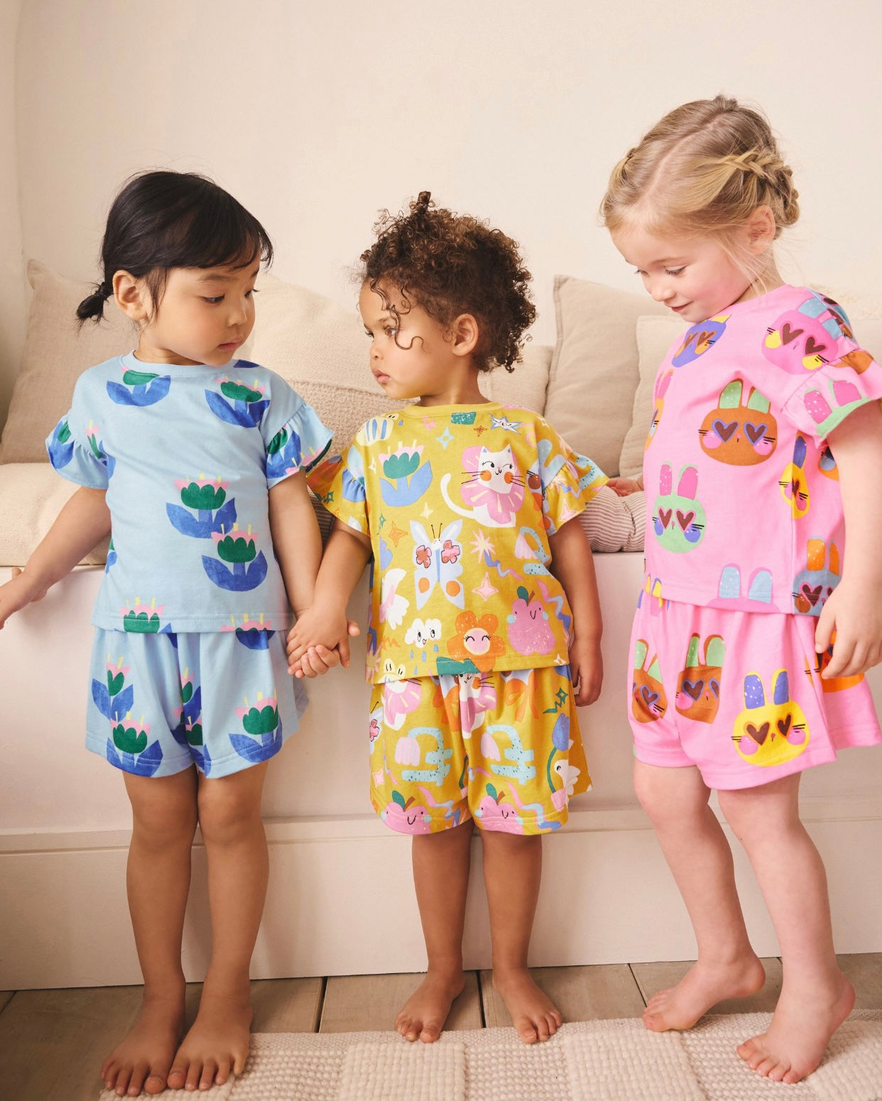 Pink/Blue Cat/Floral Print Short
Pyjamas 3 Pack