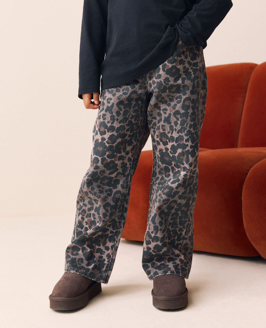 Chocolate Leopard Wide Leg Jeans