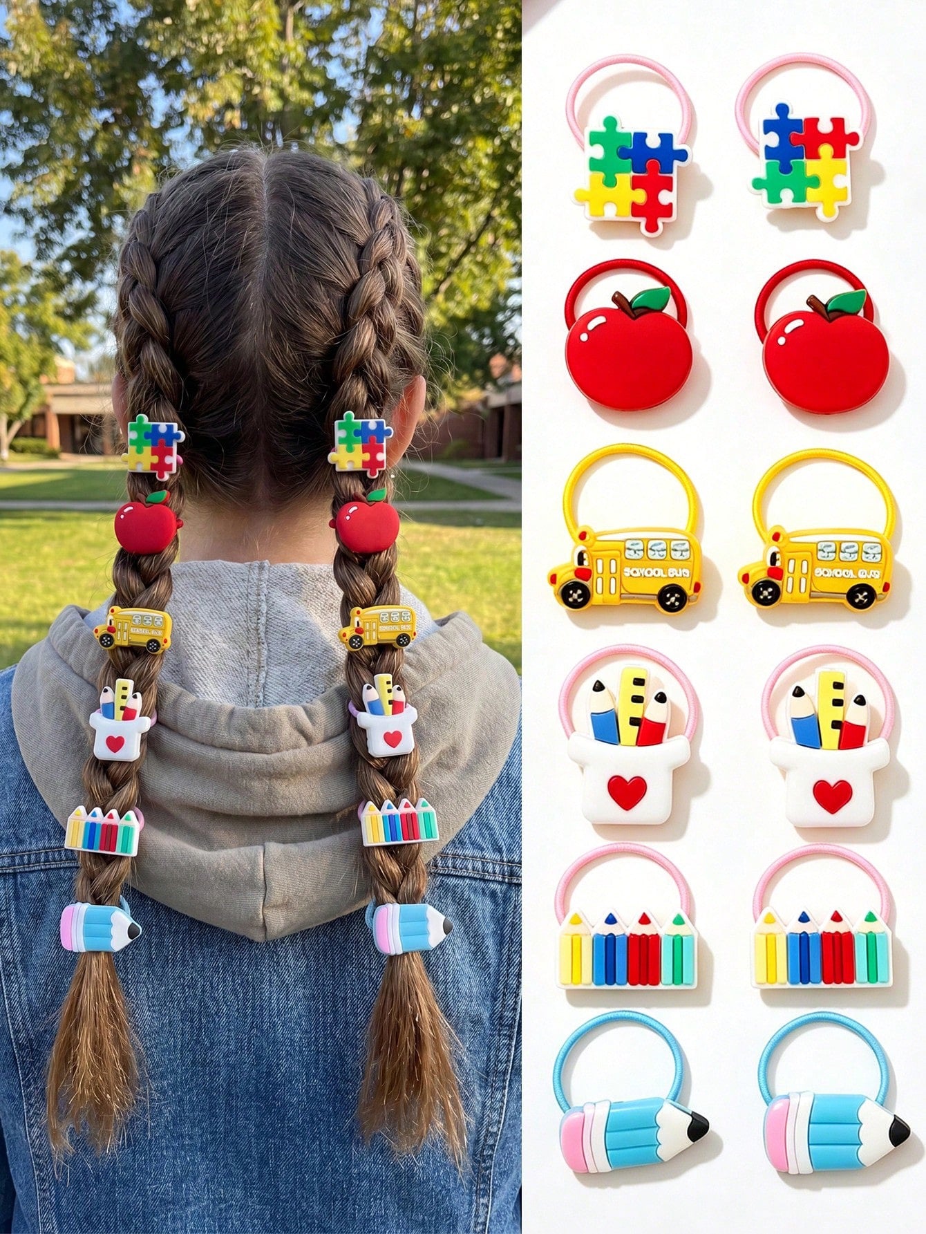12pcs school hair ties set