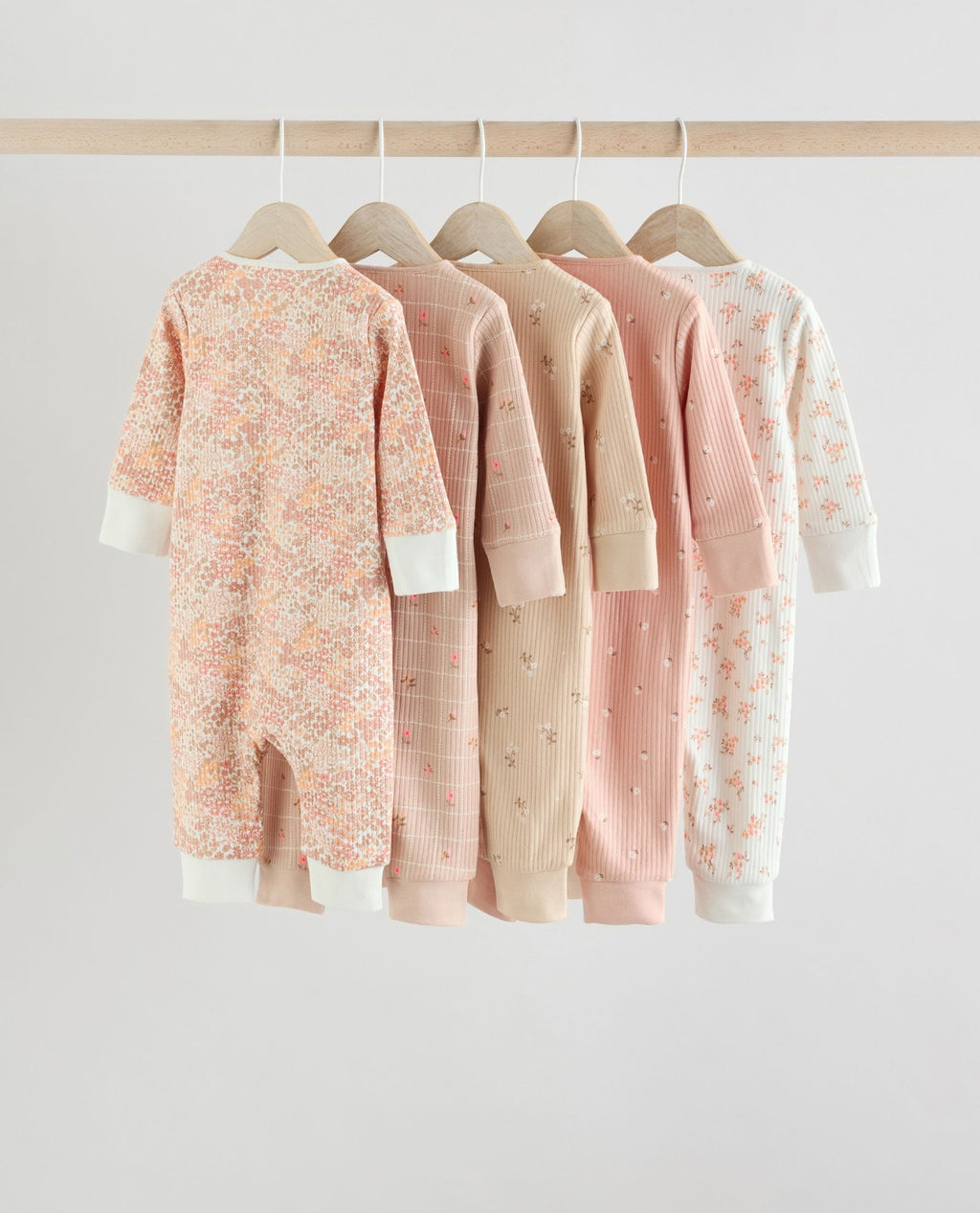 Neutral 5 Pack Two Way Zip Baby Sleepsuits