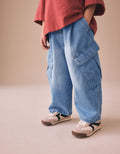 Mid Blue Denim Cargo Barrel Jeans