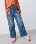 Mid Blue SmileyWorld® Print Wide Leg Jeans