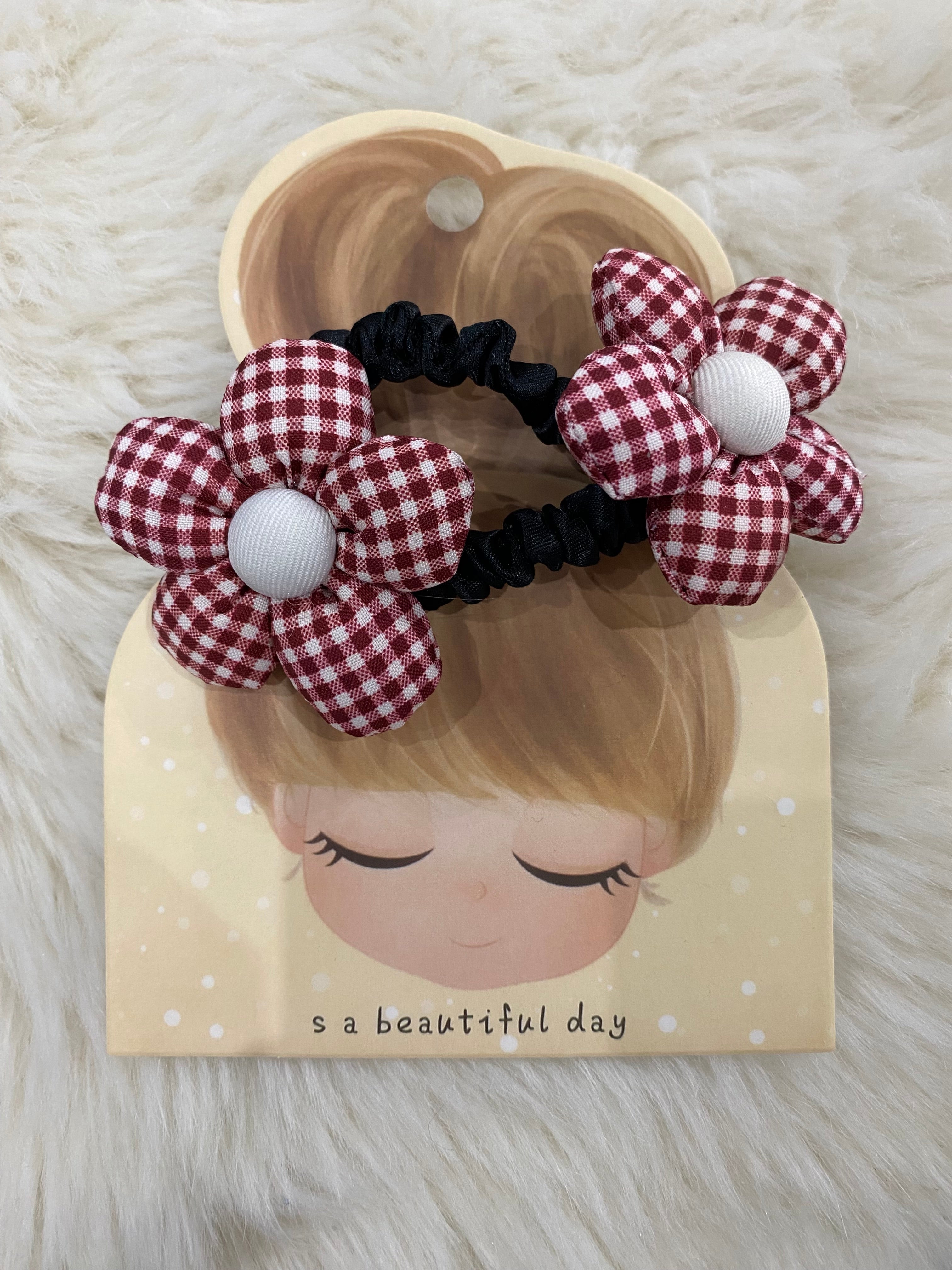 2pcs red plaid hair scrunchies Set