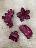 4pcs Burgundy Floral & Hair Claw Hair Clips