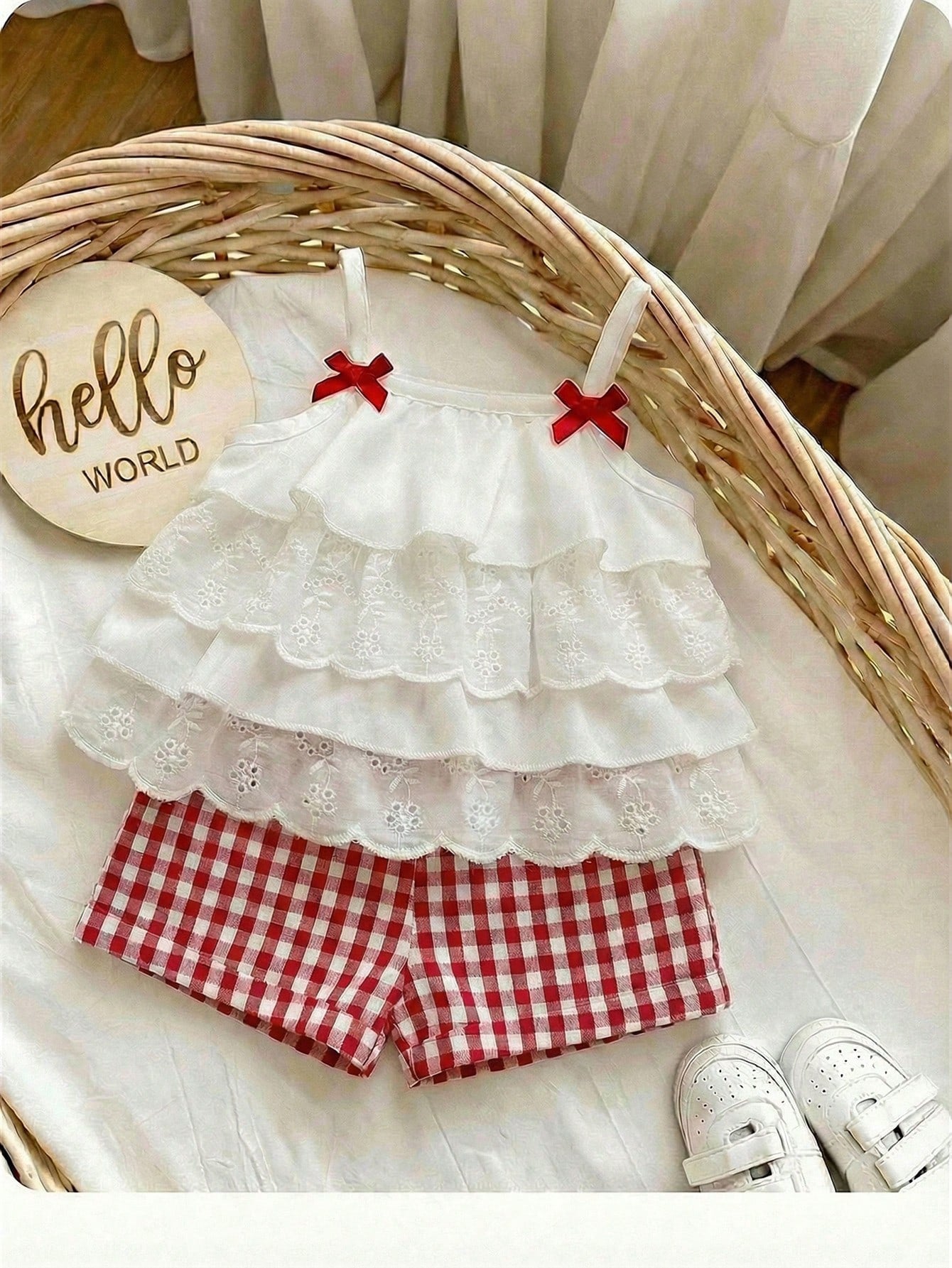 Baby Girls Spaghetti Strap Tank Top And Plaid Shorts